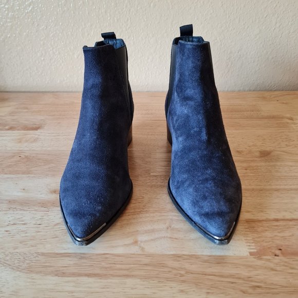 Acne Studios Jensen Ankle Boots Navy Blue Suede Pointed Almond Toe 39 Chelsea 9 - Picture 2 of 5